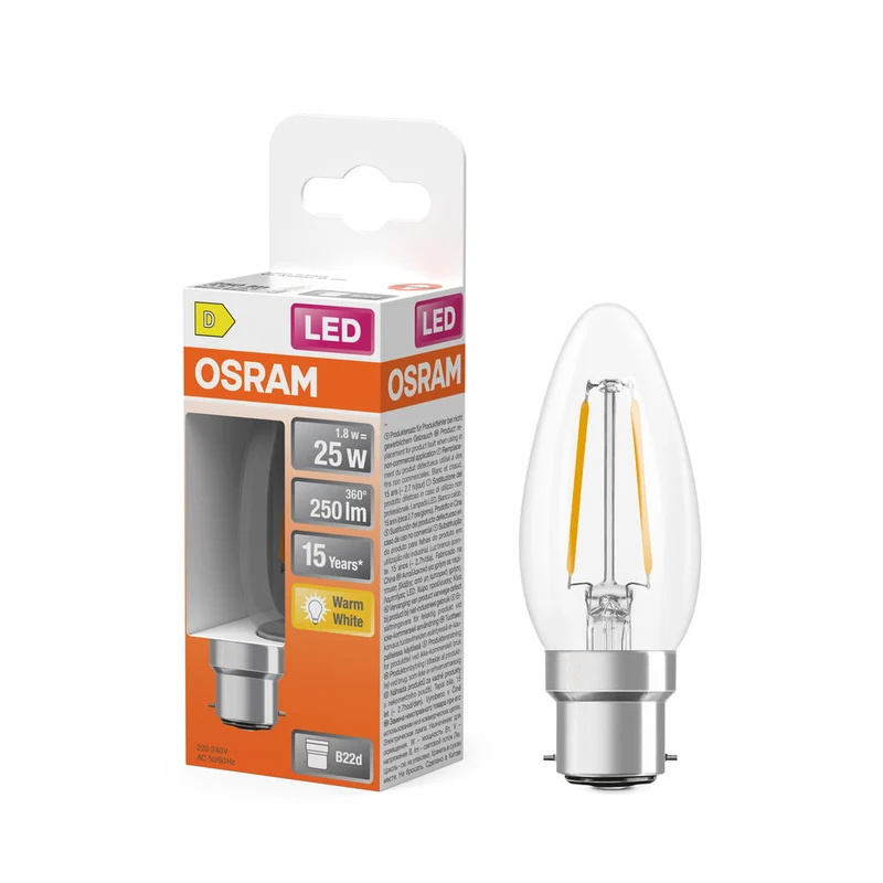 OSRAM LED Lampe LED Retrofit CLASSIC B 2.5W 827 Clair B22d, 250 lm, 2700 K, Blanc chaud