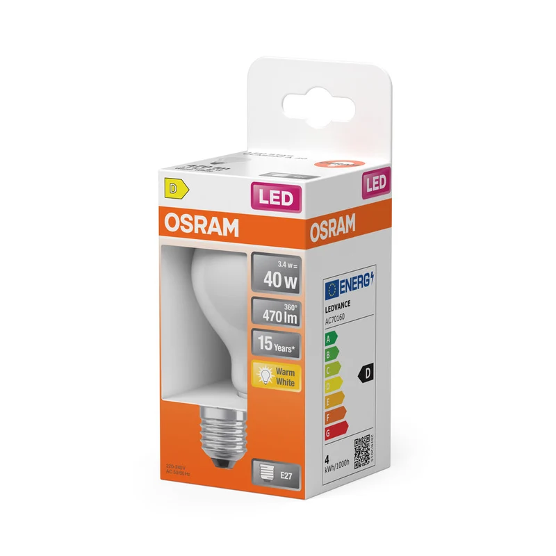 OSRAM LED Rétrofit Classic A LED Lampe mate (ex 40W) 4W / 2700K Blanc chaud E27