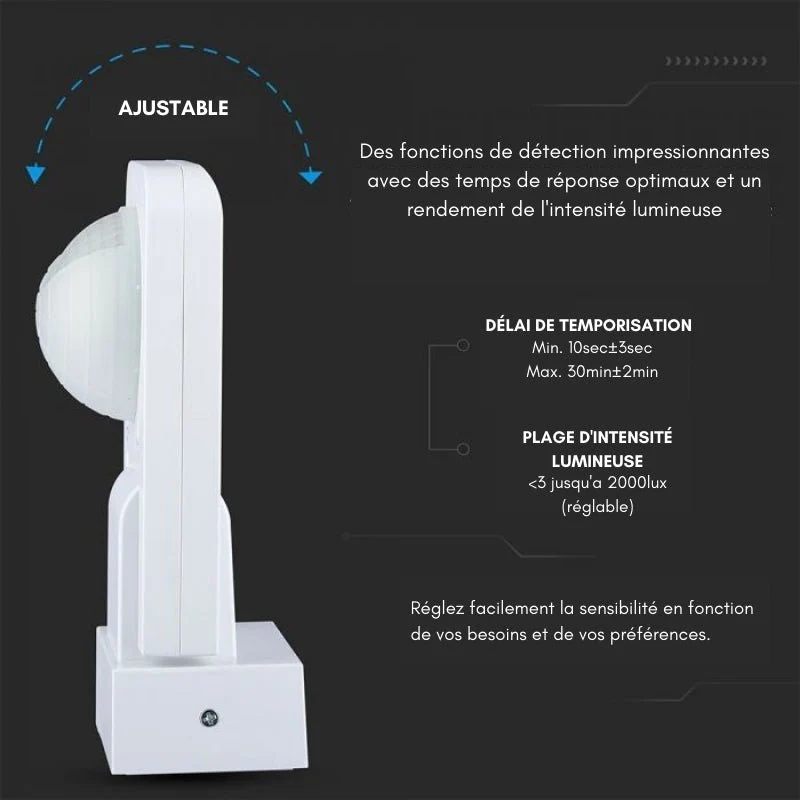 Détecteur de Mouvement Infrarouge Orientable IP65 Blanc