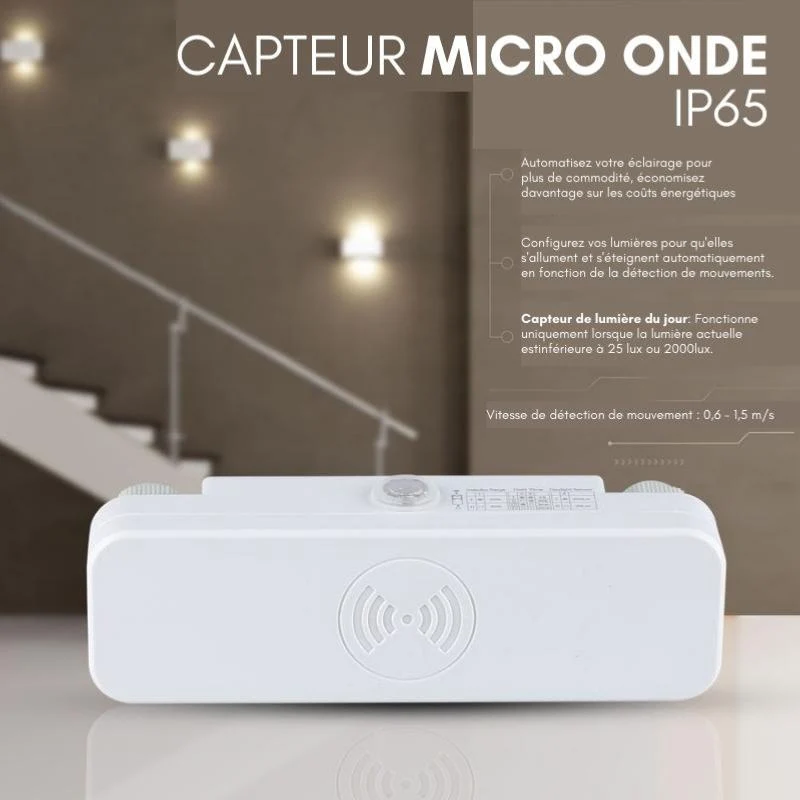Détecteur de Mouvement Micro Ondes en Saillie IP65 Blanc