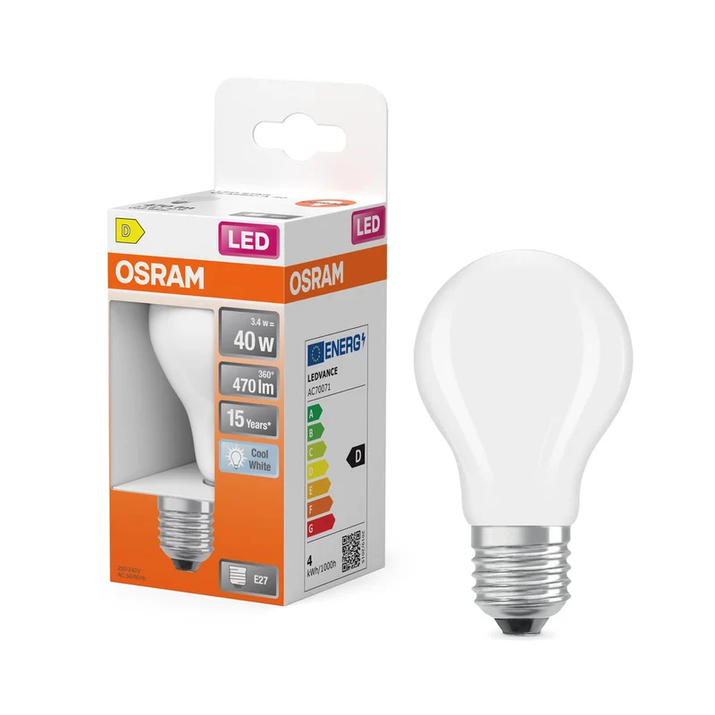 OSRAM Rétrofit Classique LED Lampe mate (ex 40W) 4W / 4000K Blanc froid E27