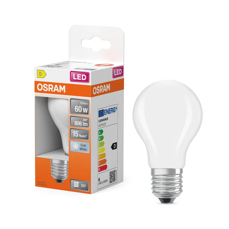 OSRAM Rétrofit Classic A LED Lampe mate (ex 60W) 6,5W / 4000K Blanc froid E27