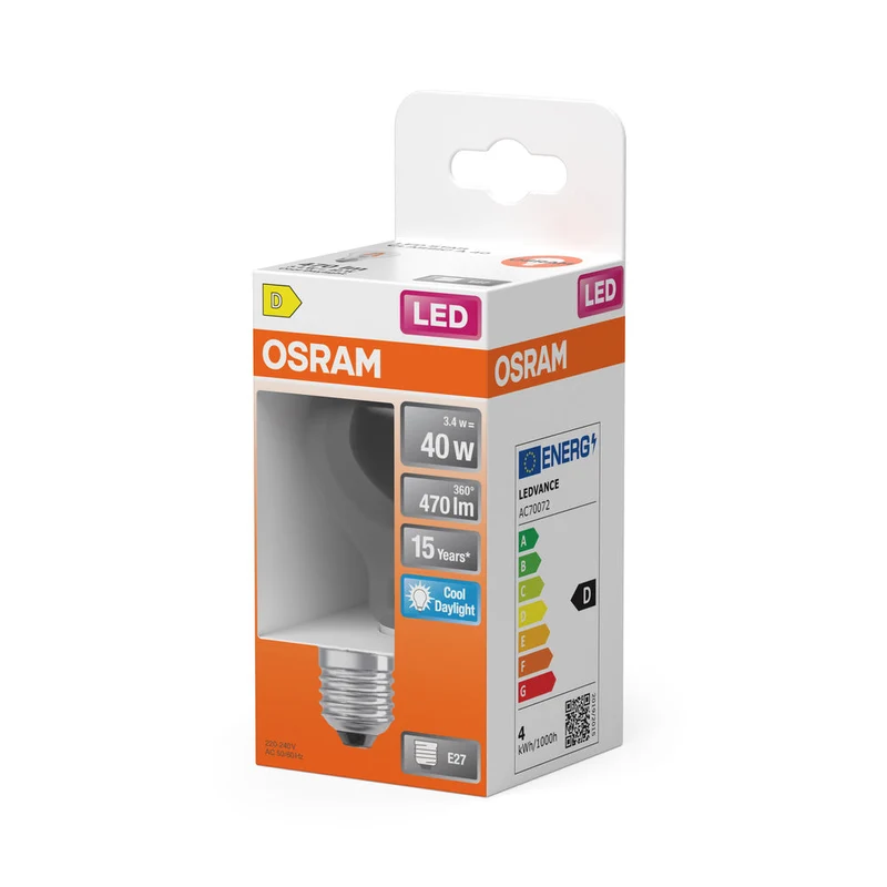 OSRAM LED Rétrofit Classic A Lampe claire (ex 40W) 4,5W / 6500K Blanc froid E27