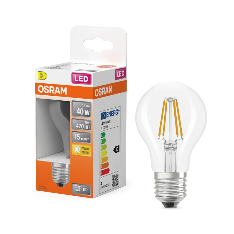 OSRAM LED Rétrofit Classic A LED Lampe (ex 40W) 4W / 2700K Blanc chaud E27