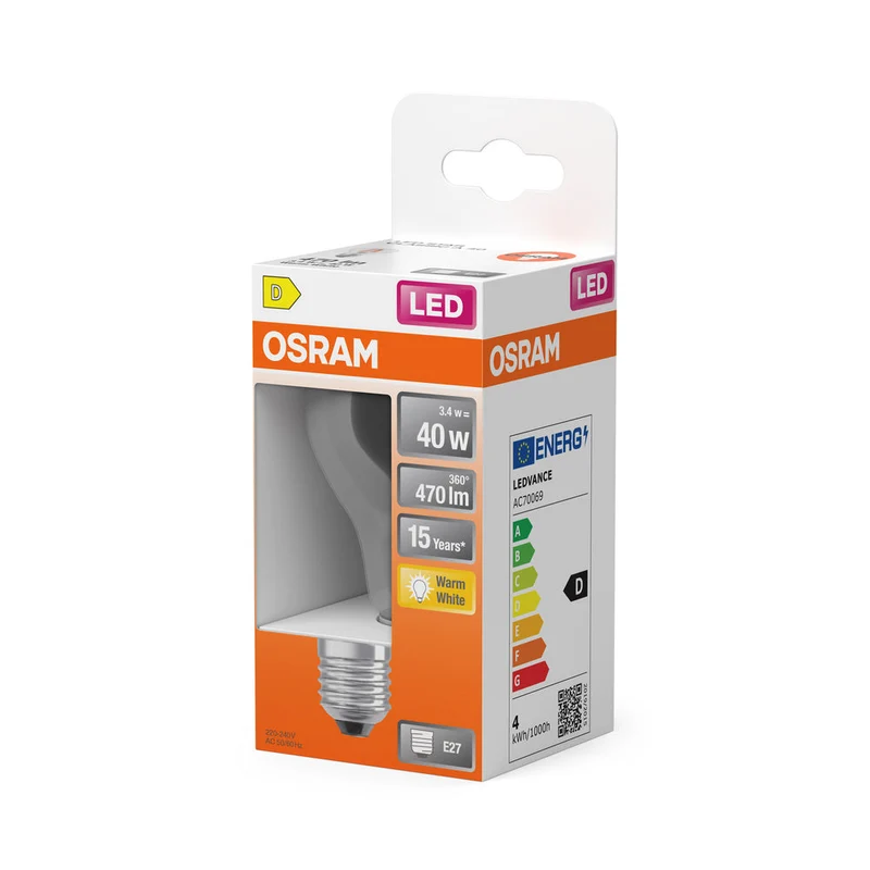 OSRAM LED Rétrofit Classic A LED Lampe (ex 40W) 4W / 2700K Blanc chaud E27