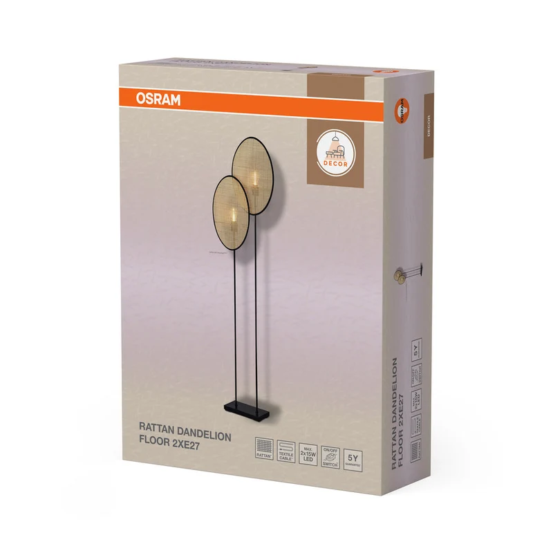 OSRAM DECOR Rattan Dandelion Lampadaire 2xE27 Brun