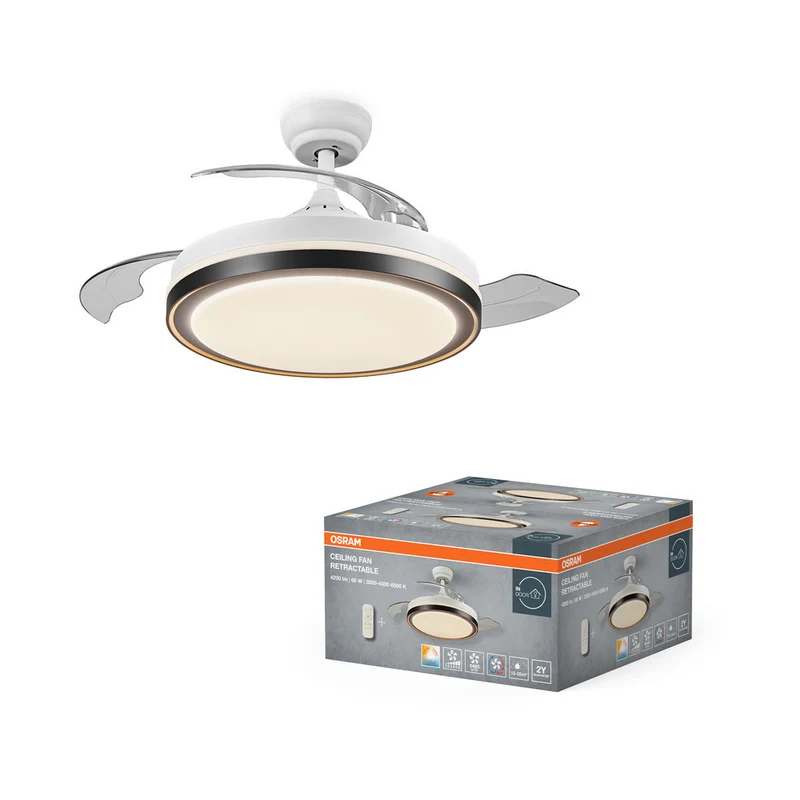 OSRAM Ventilateur de plafond LED rétractable 66W Blanc 3000K-6500K