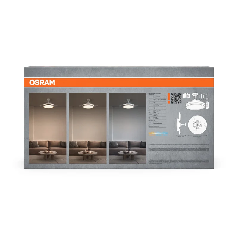 OSRAM Ventilateur de plafond LED rétractable 66W Blanc 3000K-6500K