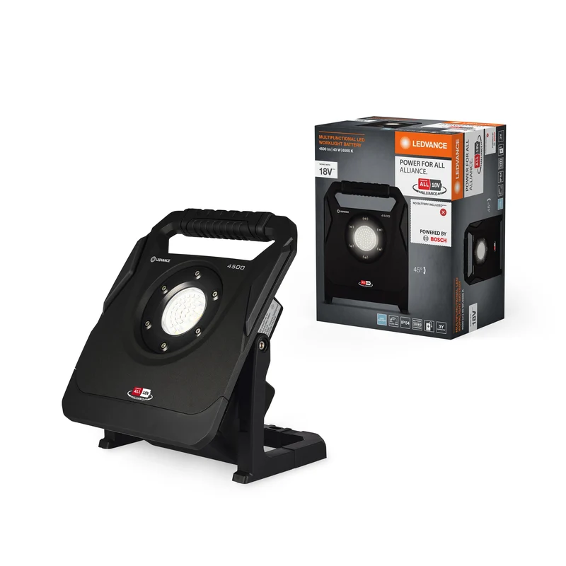 LEDVANCE LAMPE DE TRAVAIL - Bosch Power for All Alliance - BATTERIE Projecteur extérieur incluant Powerbank, 18V, 45W, 6500K Click-DIM