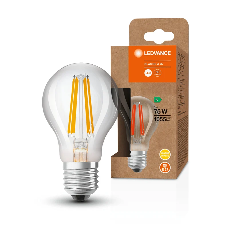 Lampe LED Classe d'efficacité énergétique A Filament Classique clair, 5W/3000K, E27