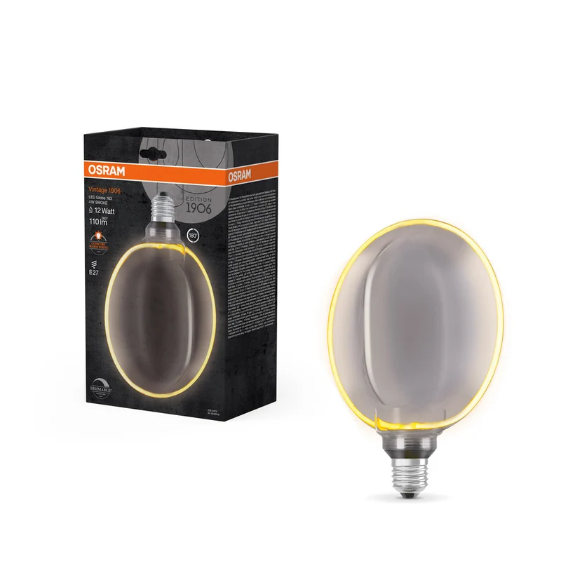 Lampe LED OSRAM VINTAGE 1906® LED CLASSIC GLOBE183 O-Form FILAMENT 4W 818 Fumée E27, 110 lm, 1800 K, Blanc chaud confort
