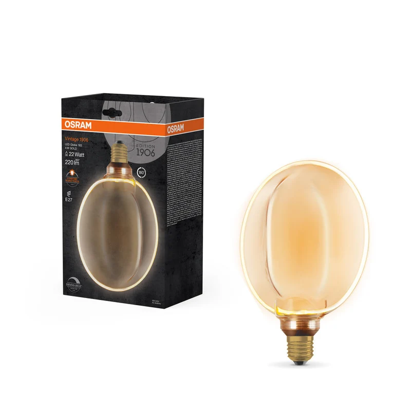 Lampe LED OSRAM VINTAGE 1906® LED CLASSIC GLOBE183 O-Form FILAMENT 4W 818 Gold E27, 220 lm, 1800 K, Blanc chaud confort