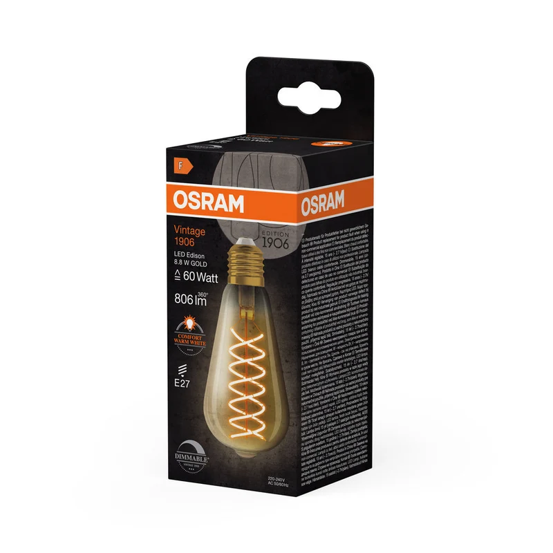 Lampe LED OSRAM VINTAGE 1906® LED CLASSIC EDISON DIM 8,8 W 824 Gold E27, 806 lm, 2400 K, Blanc chaud confort