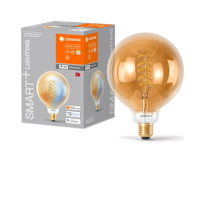 Ampoule LED Globe125 à filament LEDVANCE SMART+ Wifi E27 8 W 600 lm, 2 200…5 000 K, blanc réglable