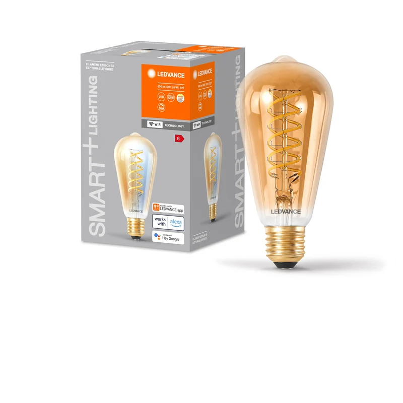 Ampoule LED Edison à filament LEDVANCE SMART+ Wifi E27 8 W 600 lm, 2 200…5 000 K, blanc réglable