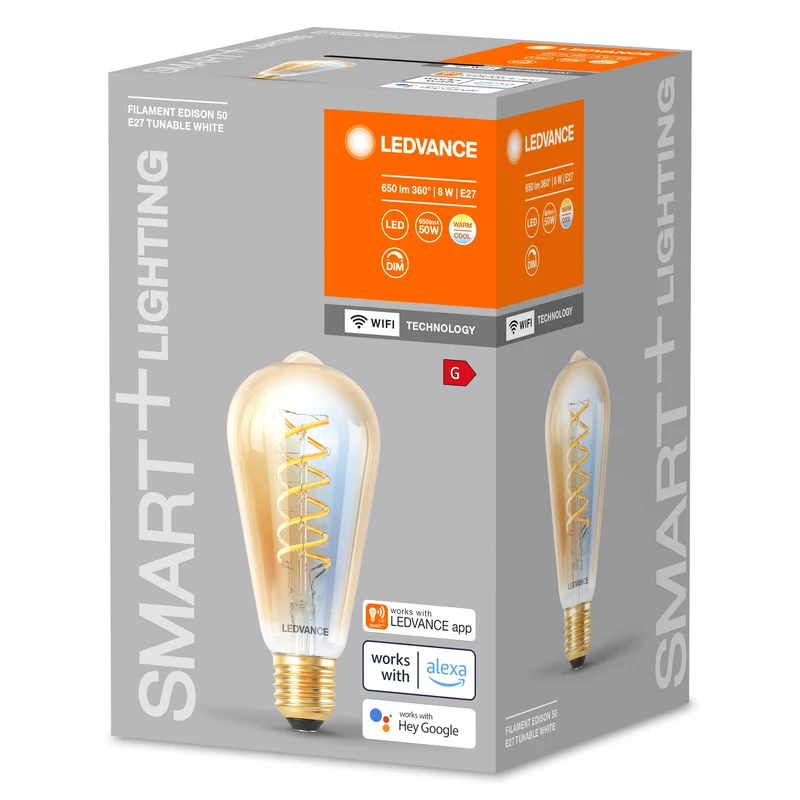 Ampoule LED Edison à filament LEDVANCE SMART+ Wifi E27 8 W 600 lm, 2 200…5 000 K, blanc réglable
