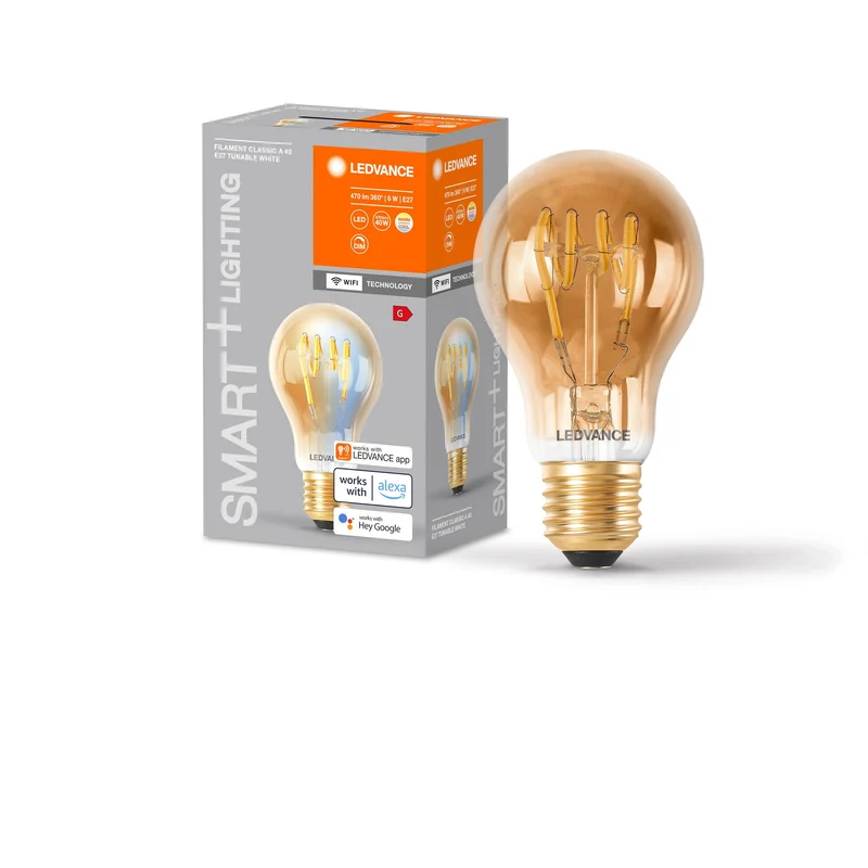 Lampe LED classique à filament LEDVANCE SMART+ Wifi E27 6 W 470 lm, 2 200…5 000 K, blanc réglable