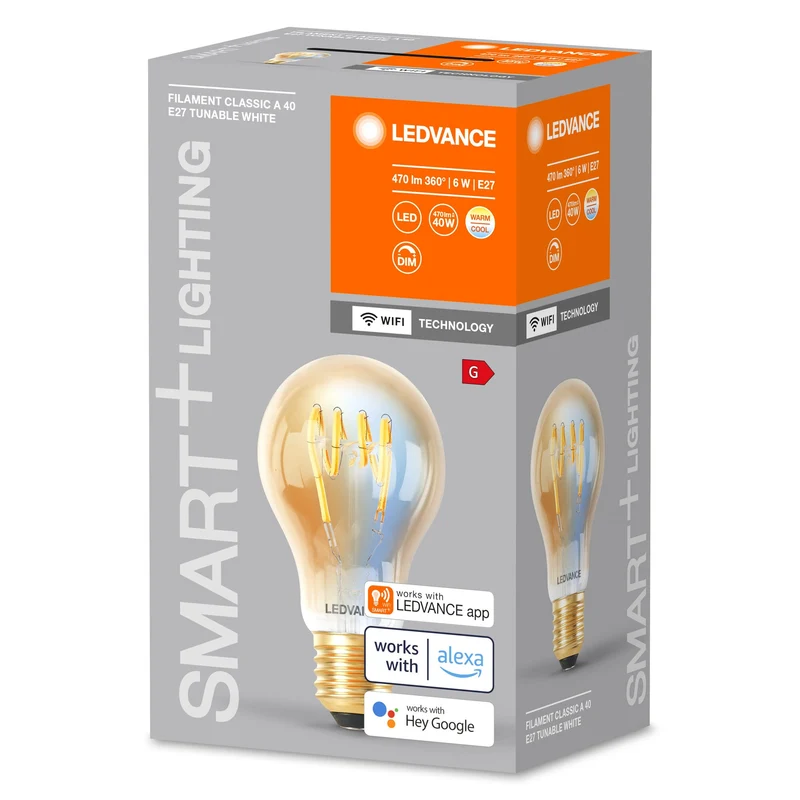 Lampe LED classique à filament LEDVANCE SMART+ Wifi E27 6 W 470 lm, 2 200…5 000 K, blanc réglable