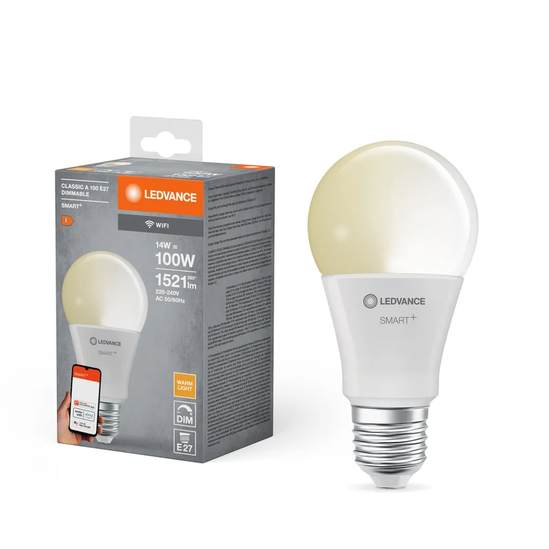 Lampe LED classique LEDVANCE SMART+ Wifi DIM FR E27 14W 1521 lm, 2700 K, blanc chaud
