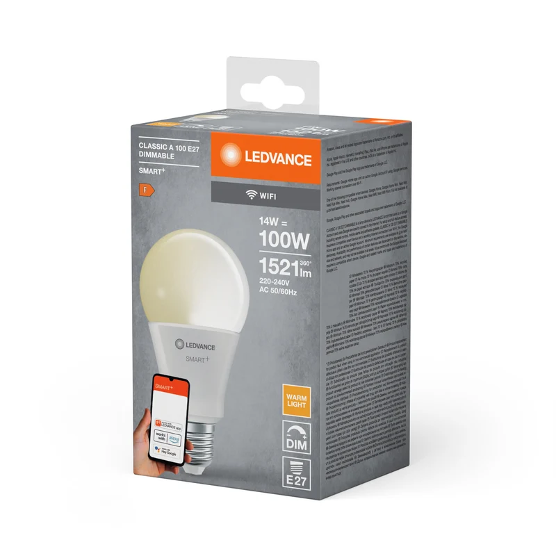 Lampe LED classique LEDVANCE SMART+ Wifi DIM FR E27 14W 1521 lm, 2700 K, blanc chaud