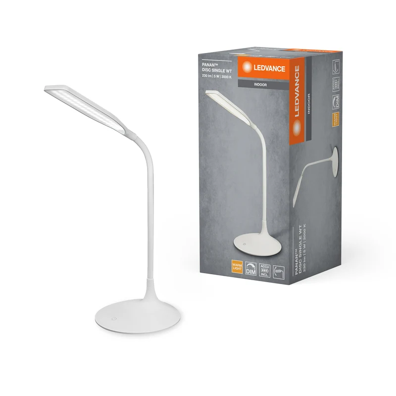 Lampe de bureau à batterie LEDVANCE PANAN® Disc Single White DIM 3000K, 220 lm, 3000 K, blanc chaud