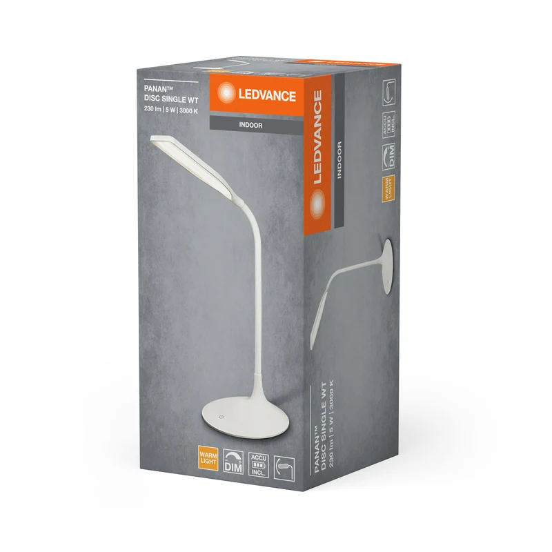 Lampe de bureau à batterie LEDVANCE PANAN® Disc Single White DIM 3000K, 220 lm, 3000 K, blanc chaud