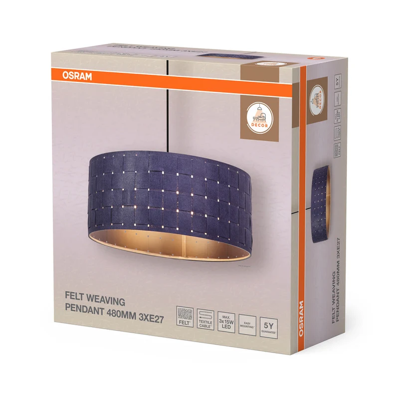 OSRAM DECOR Suspension Décor Tissage en feutre gris foncé, 3xE27