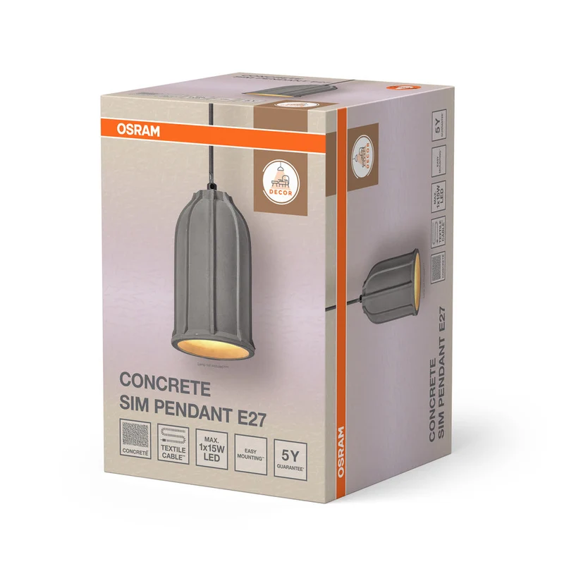 OSRAM DECOR Suspension en béton Sim Beton, E27, 115 mm