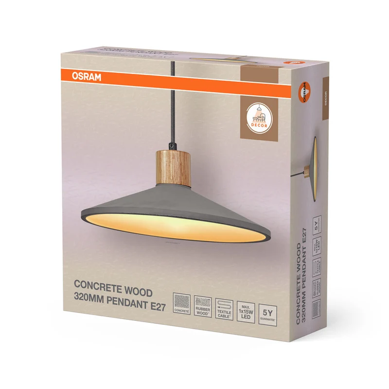 OSRAM DECOR Béton Bois Suspension, E27, 320 mm