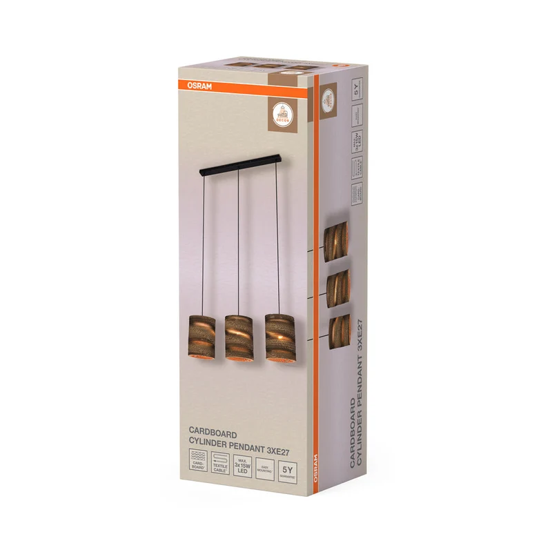 OSRAM DECOR Suspension Décor Cylindre en Carton marron, 3xE27