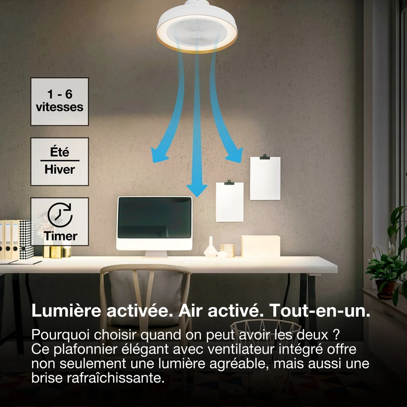 OSRAM Ventilateur de plafond Encapsulate Deckenventilator, 49W, 3000lm, 2700-6500K, Blanc