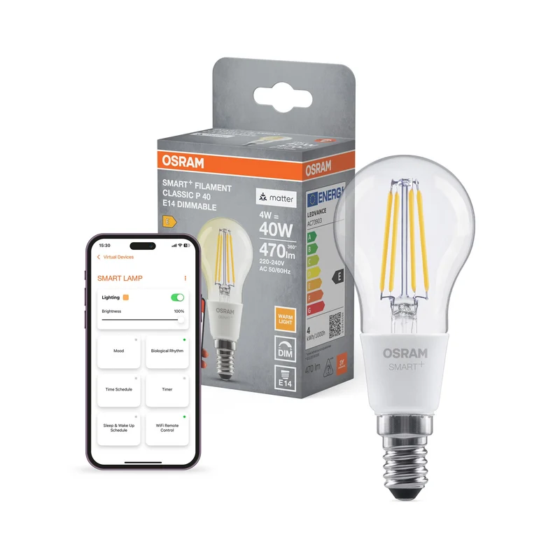 OSRAM Matter SMART+ Ampoule LED connectée, forme classique, 4W, 2700K, blanc chaud, E14