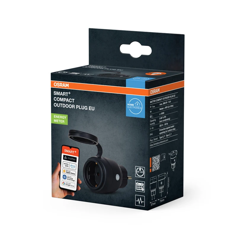 OSRAM Matter SMART+ COMPACT Prise intelligente extérieure, noire