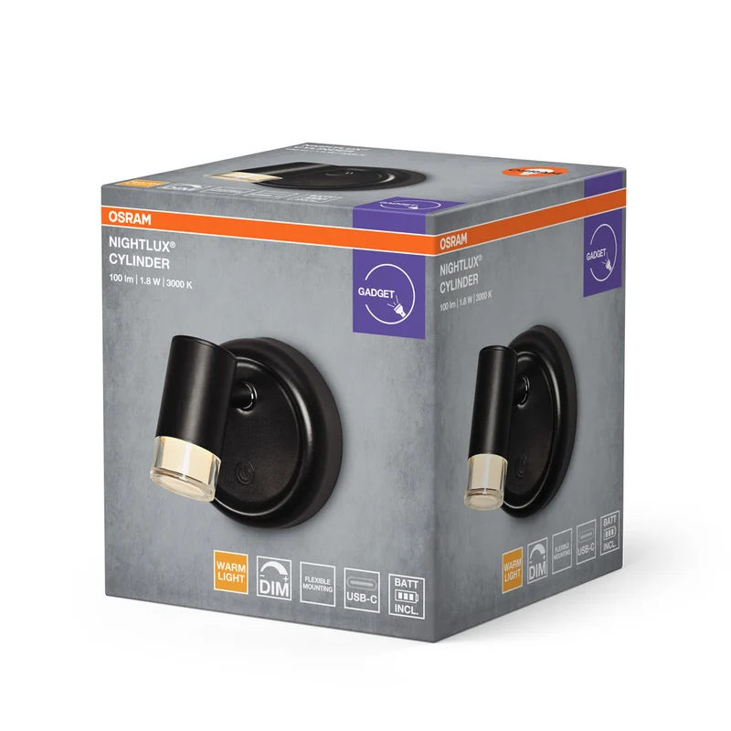 OSRAM NIGHTLUX CYLINDER Lampe Dimmbare Rechargeable USB Noire