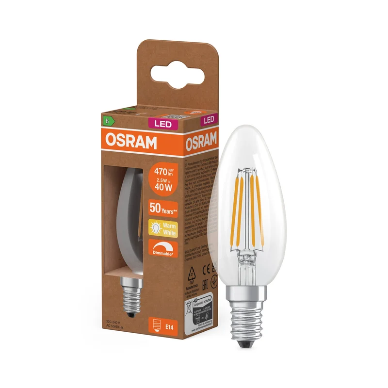 OSRAM SUPERSTAR+ CLASSIC B FIL 40 LED-Lampe, 2,9W, 470lm, blanc chaud, E14