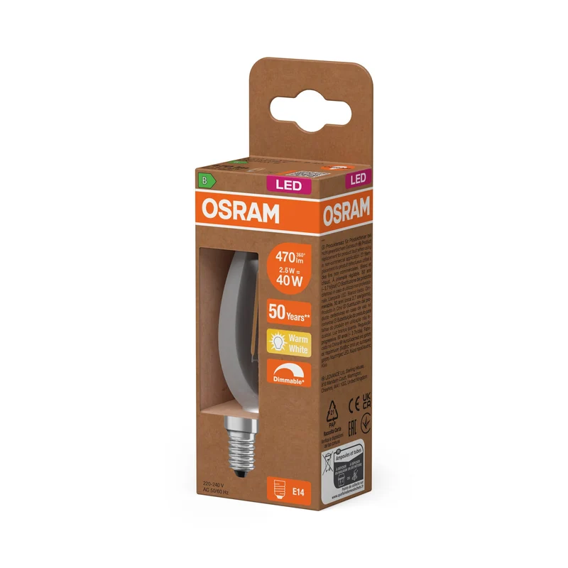 OSRAM SUPERSTAR+ CLASSIC B FIL 40 LED-Lampe, 2,9W, 470lm, blanc chaud, E14