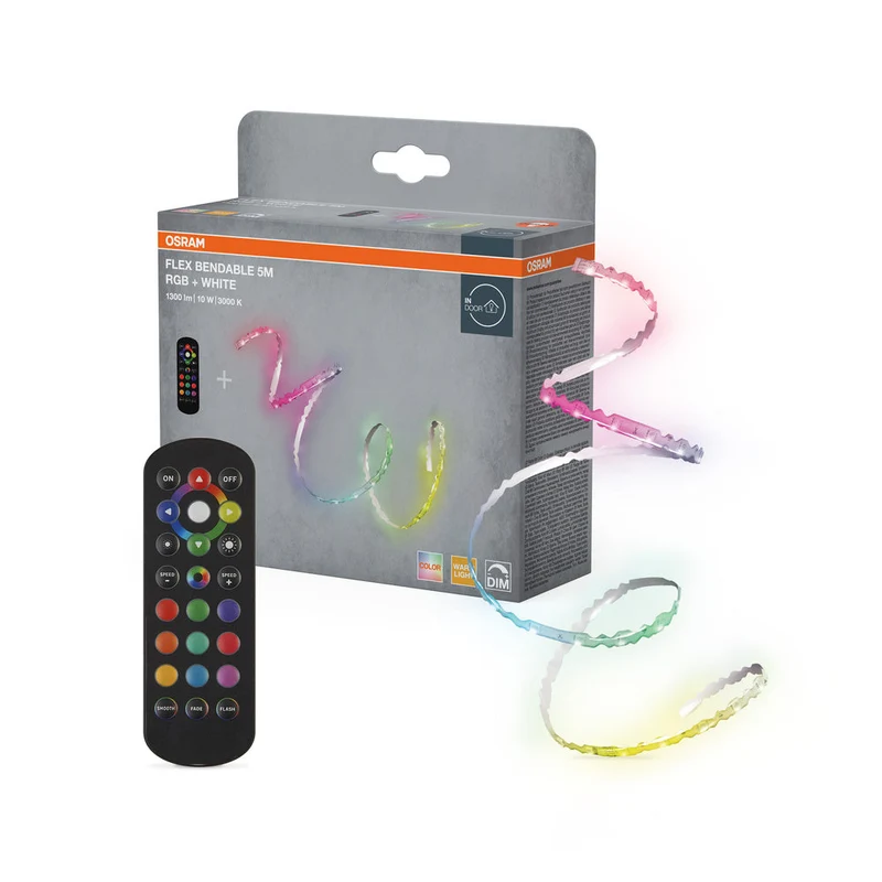 OSRAM FLEXIBLE RGB + bande lumineuse LED, 5m, avec télécommande, 1100lm, 10W, 3000K
