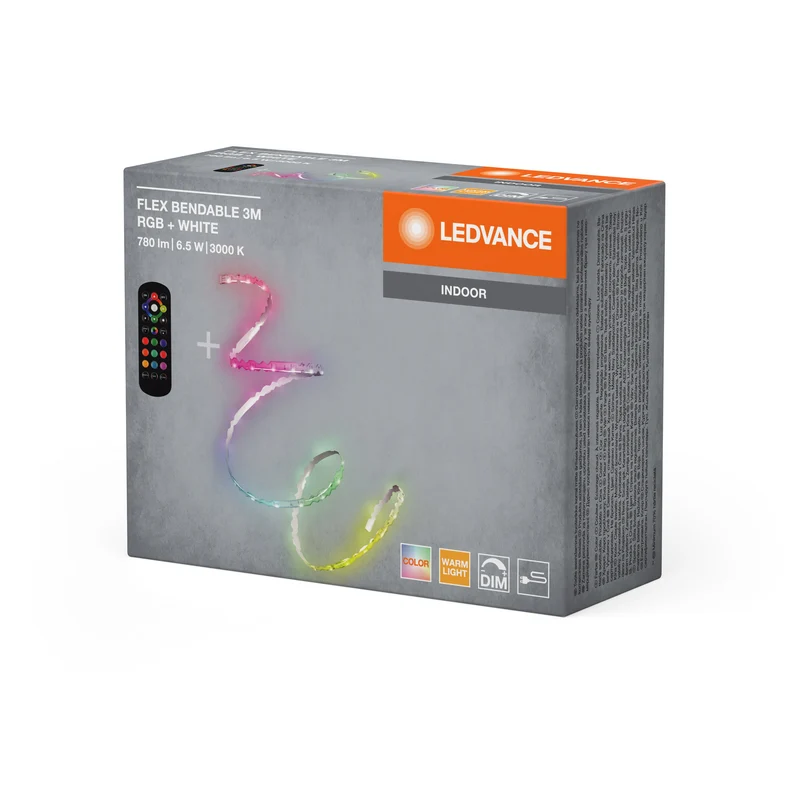 LEDVANCE FLEX RUBAN LED RGB FLEXIBLE +, 3m, avec télécommande, 760lm, 6.5W, 3000K
