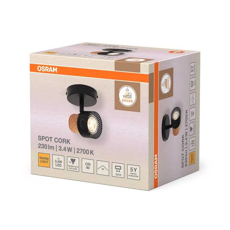 OSRAM DECOR SPOT CORK Plafonnier, 1 x 3,4W, 230lm, noir
