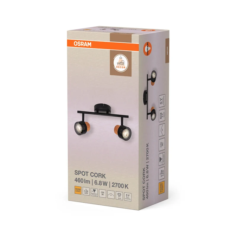 OSRAM DECOR SPOT CORK Plafonnier, 2 x 3,4W, 460lm, noir
