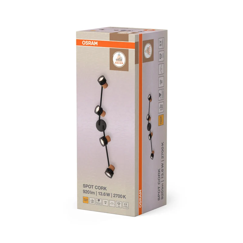 OSRAM DECOR SPOT CORK Plafonnier, 4 x 3,4W, 920lm, noir