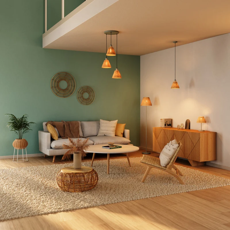 OSRAM DECOR Suspension Décor Raphia vert-brun, E27, 200 mm