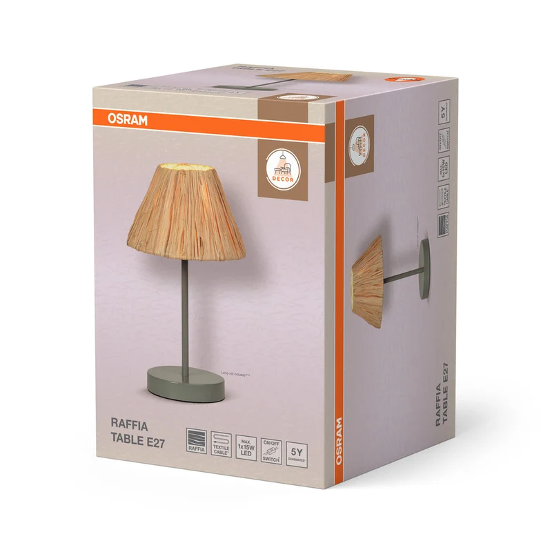 OSRAM DECOR Lampe de table Decor Raphia vert-brun, E27, 200 mm