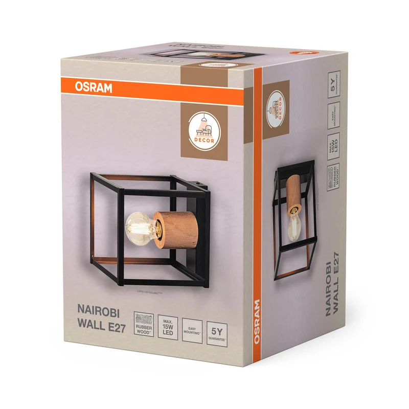 OSRAM DECOR Nairobi Applique murale, noir, douille E27