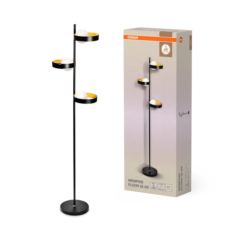 OSRAM DECOR Memphis lampadaire, noir/or, douille G9