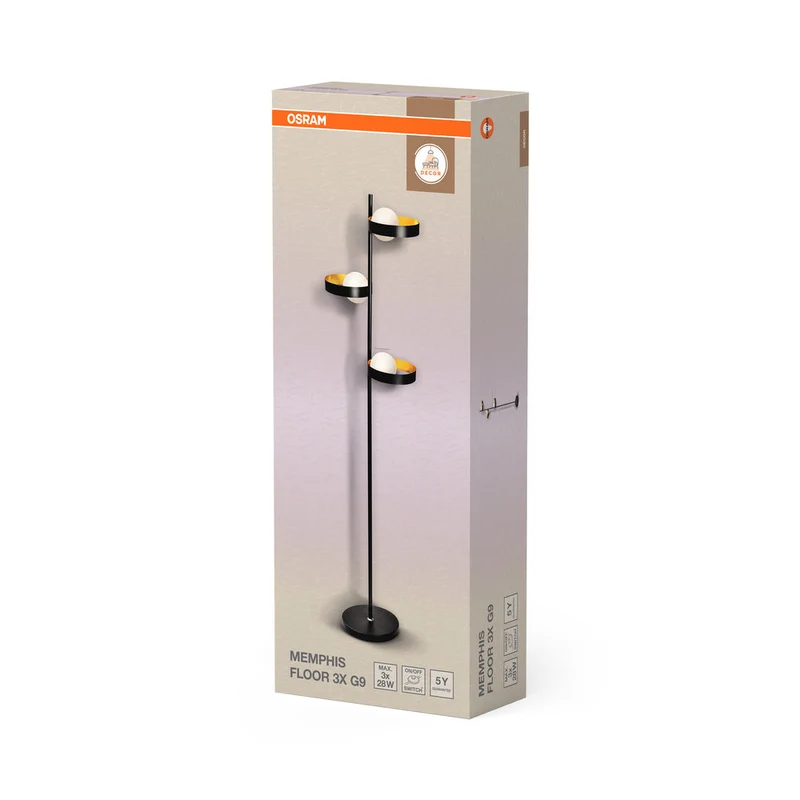 OSRAM DECOR Memphis lampadaire, noir/or, douille G9