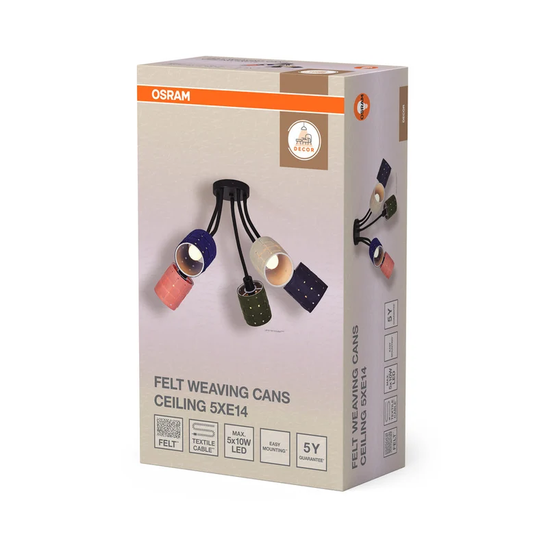 OSRAM DECOR Plafonnier Decor Tissage en Feutre Cans, 5xE14