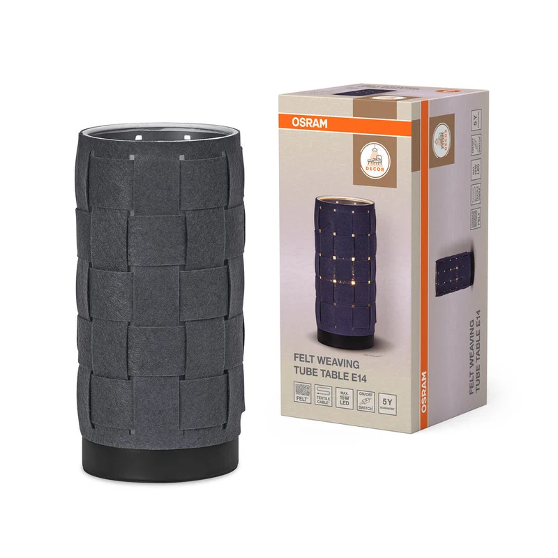 OSRAM DECOR Lampe de table Decor Tube tissé en feutre gris, E14