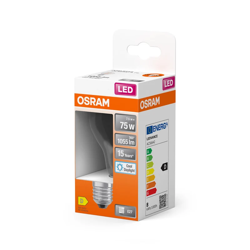 Lampe LED OSRAM LED Retrofit CLASSIC A 6,5W 865 Clear E27, 806 lm, 6500 K, Lumière du jour froide