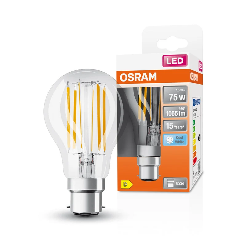 Lampe LED OSRAM LED Retrofit CLASSIC A 7,5W 840 Clear B22d, 1055 lm, 4000 K, blanc froid
